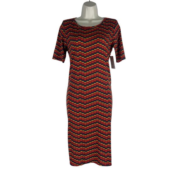 Lularoe Julia Short Sleeve Jersey Dress Knee Length Orange Size S - Picture 3 of 9
